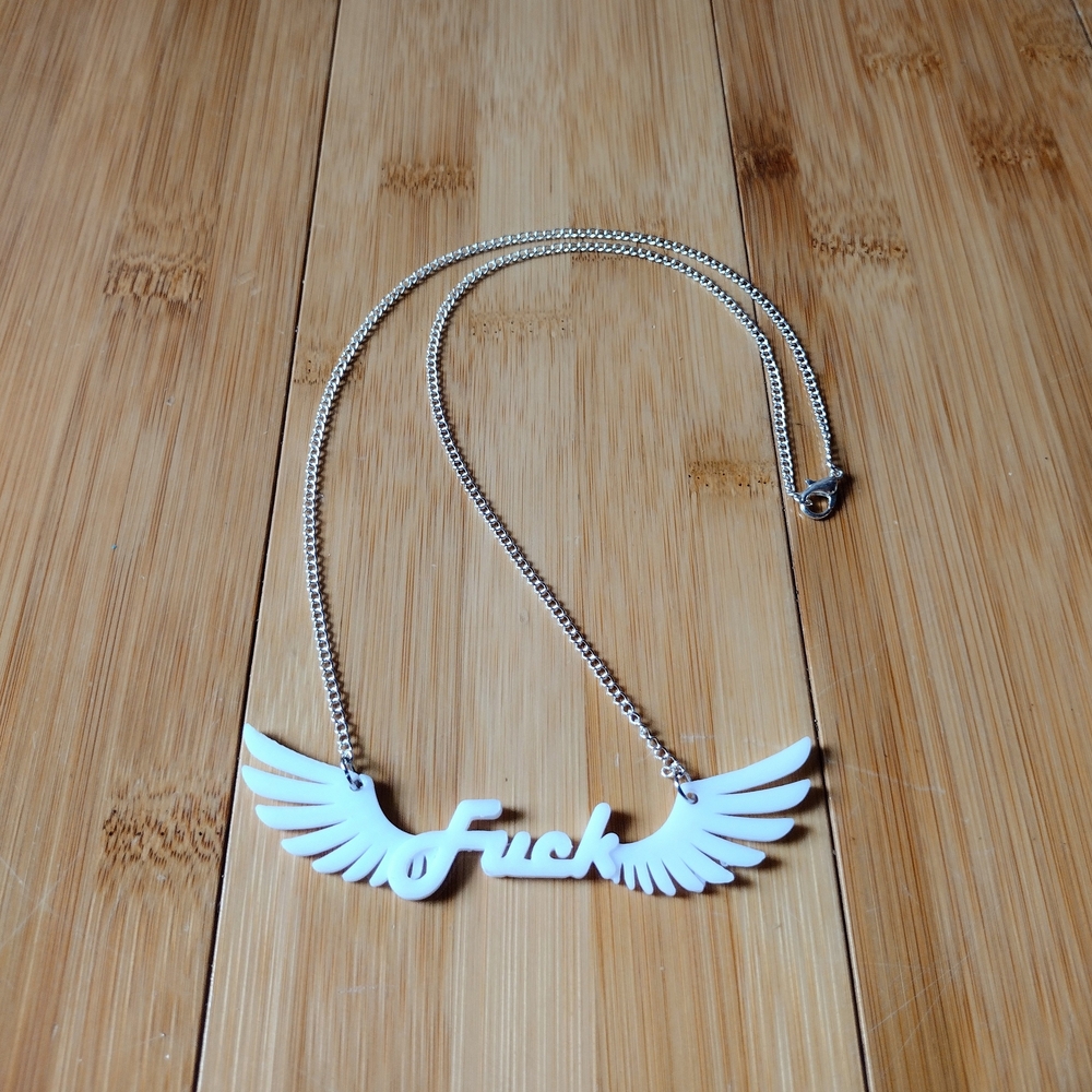Flying F*ck White Statement Necklace - 3d Printed Adult Humor
